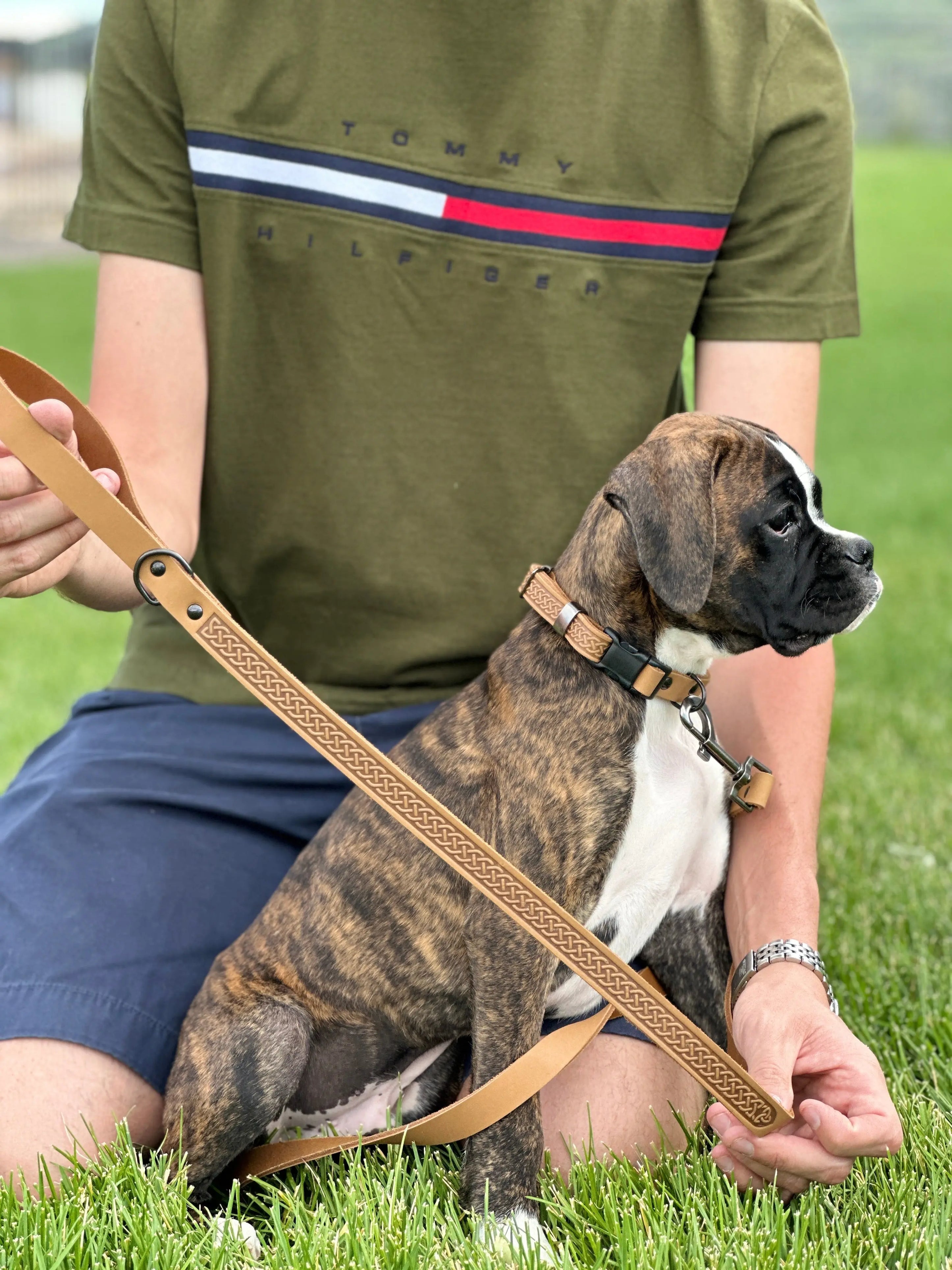 Celtic Sport Khaki Leather Dog Leash Euro-Dog Collars and Leads