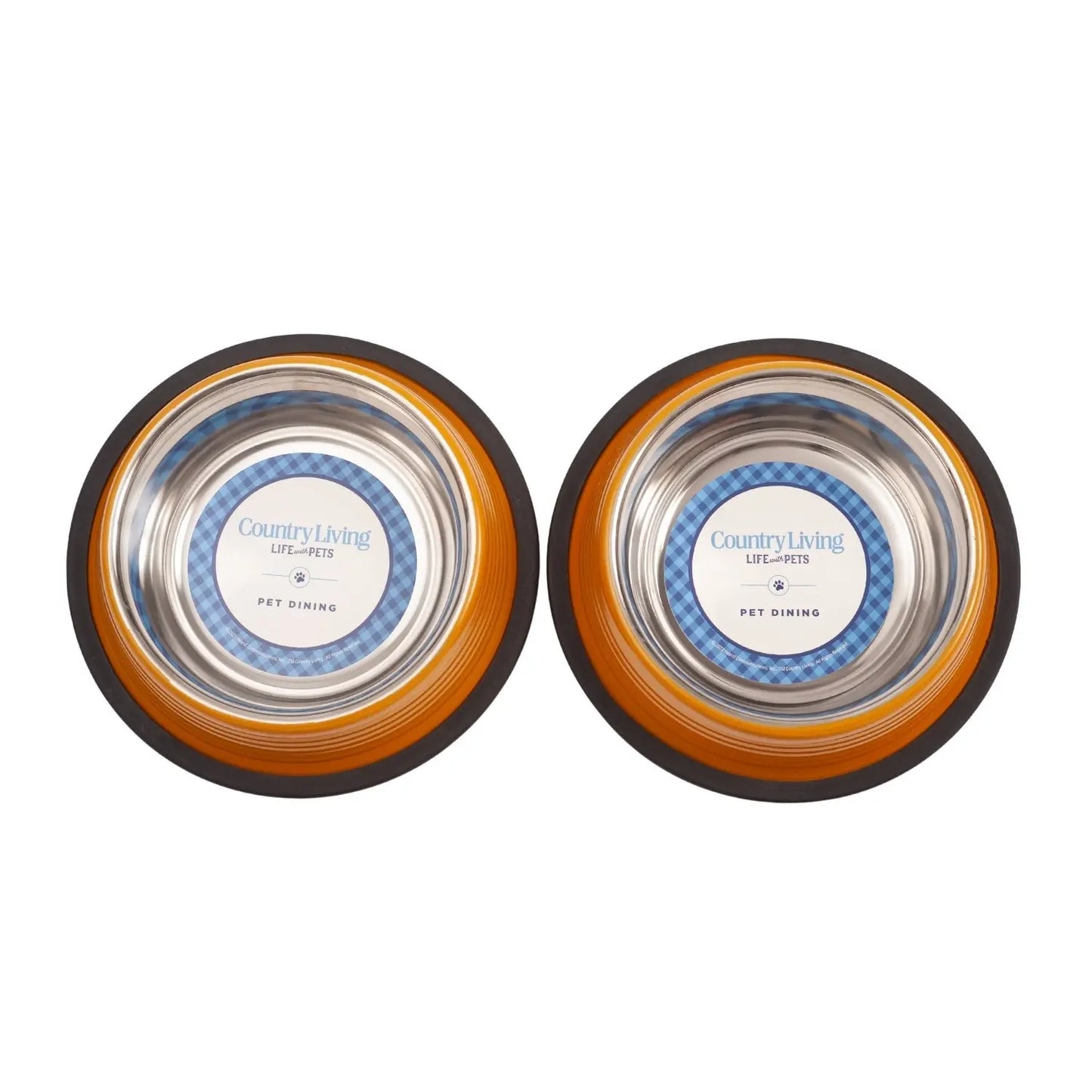 Country Living Set of 2 Ribbed Non-Slip Pet Bowls – Golden Yellow American Pet Supplies