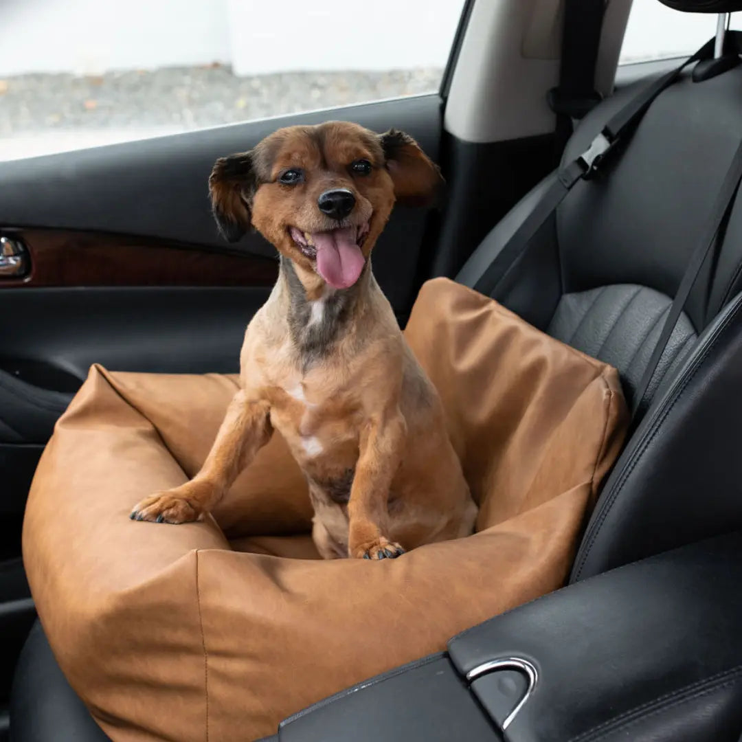 PupProtector™ Faux Leather Memory Foam Dog Car Bed - Camel Paw.com