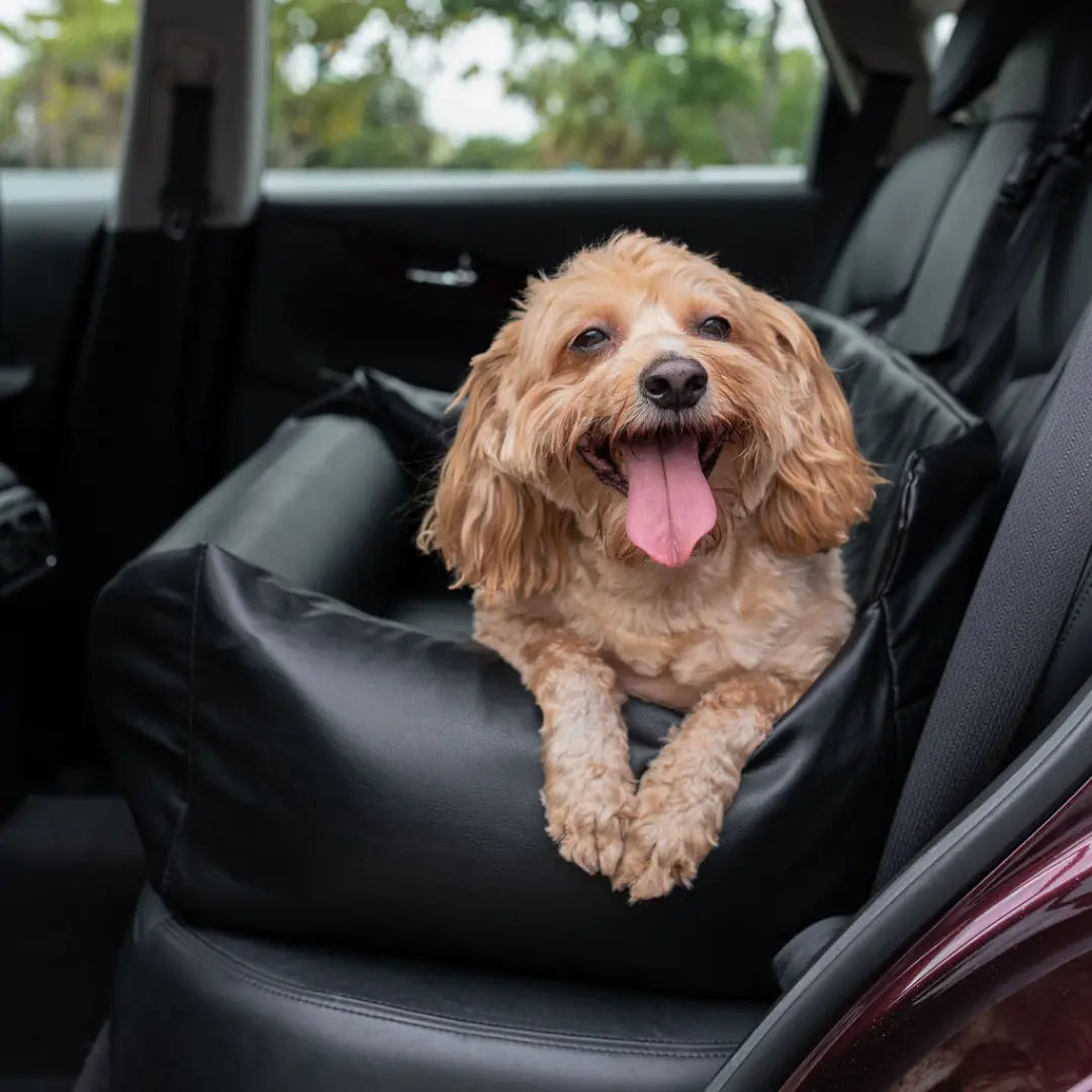 PupProtector™ Faux Cool-to-Touch Vegan Leather Memory Foam Dog Car Bed - Black