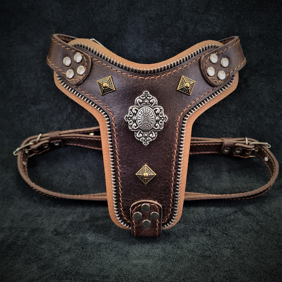Bestia Aztec Leather Dog Harness – Brown, Small–Medium Dogs