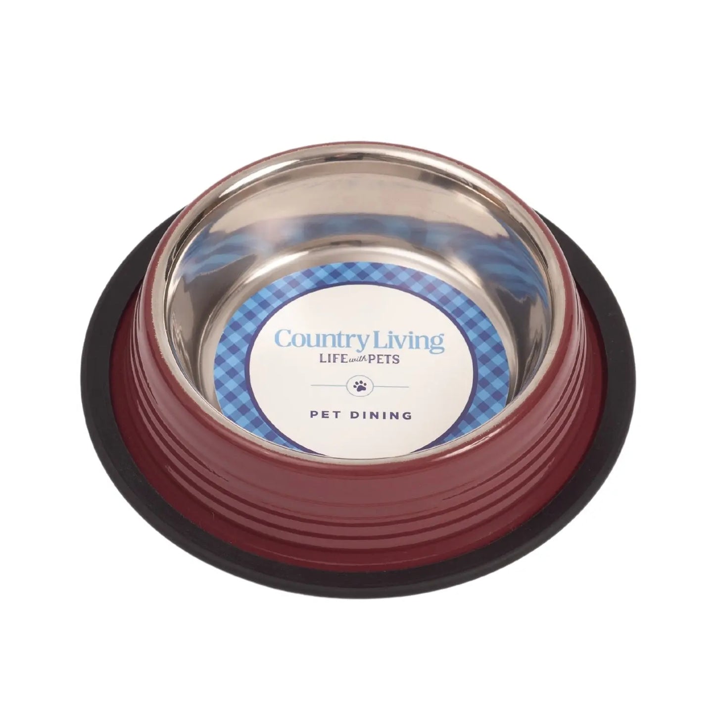 Country Living Set of 2 Ribbed Non-Slip Pet Bowls – Merlot Red American Pet Supplies