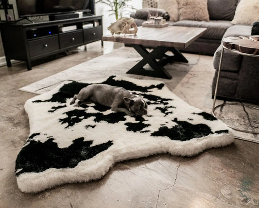 PupRug™ Animal Print Memory Foam Dog Bed - Black Faux Cowhide Paw.com
