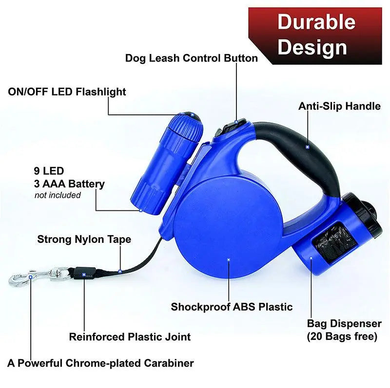 Nightwalk 4.5M Led Light And Waste Bag Dispenser Retractable Dog Leash Dog Hugs Cat