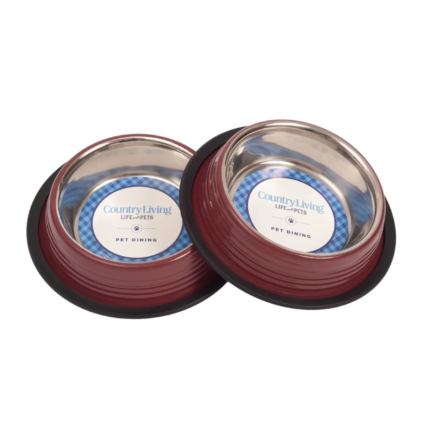 Country Living Set of 2 Ribbed Non-Slip Pet Bowls – Merlot Red American Pet Supplies