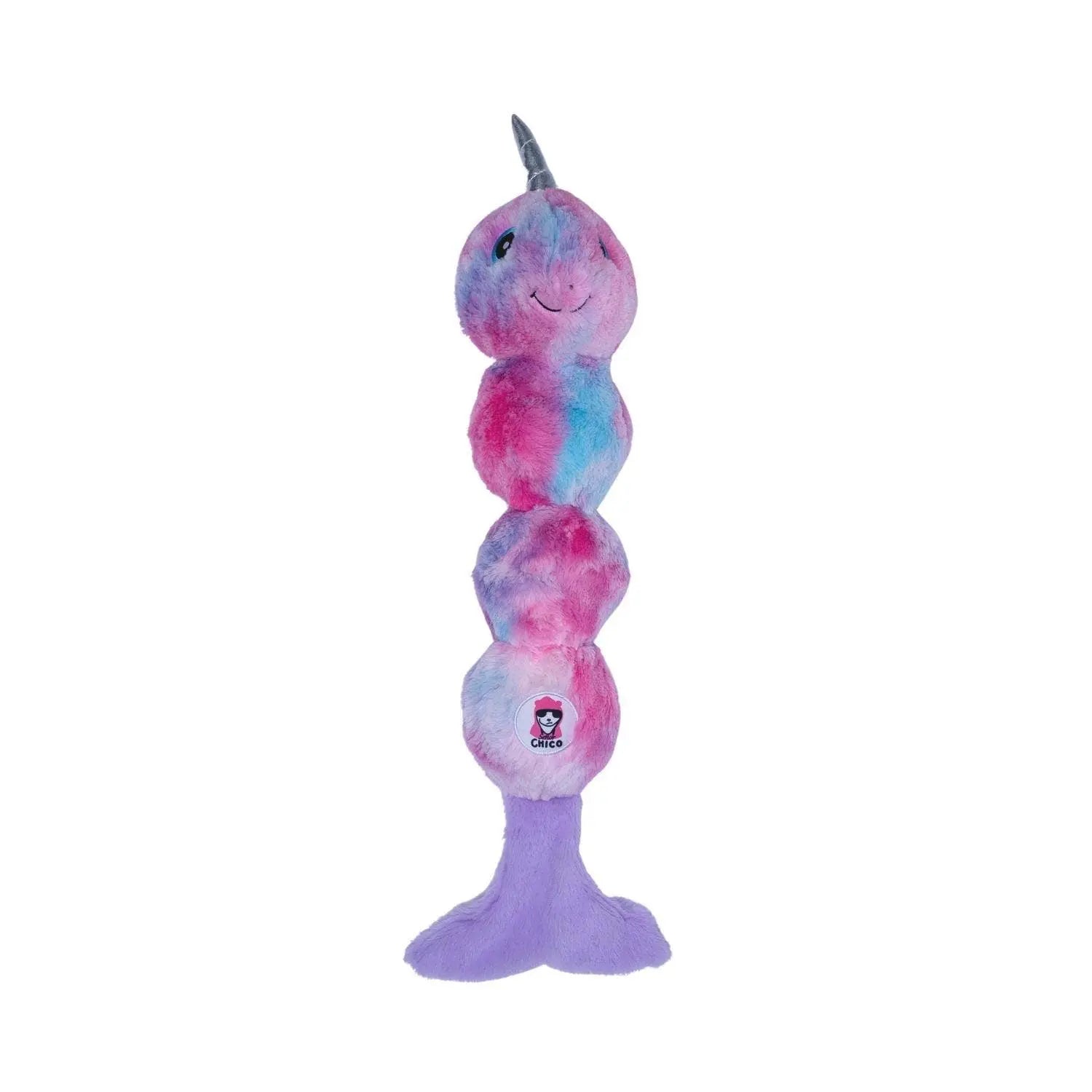Tie Dye Skinny Narwhal Magical Creature Plush Dog Toy – with Squeaker & Crinkle Paper for Fun Play American Pet Supplies