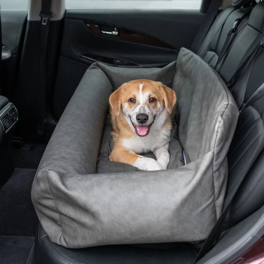PupProtector™ Faux Leather Memory Foam Dog Car Bed - Slate Gray Paw.com