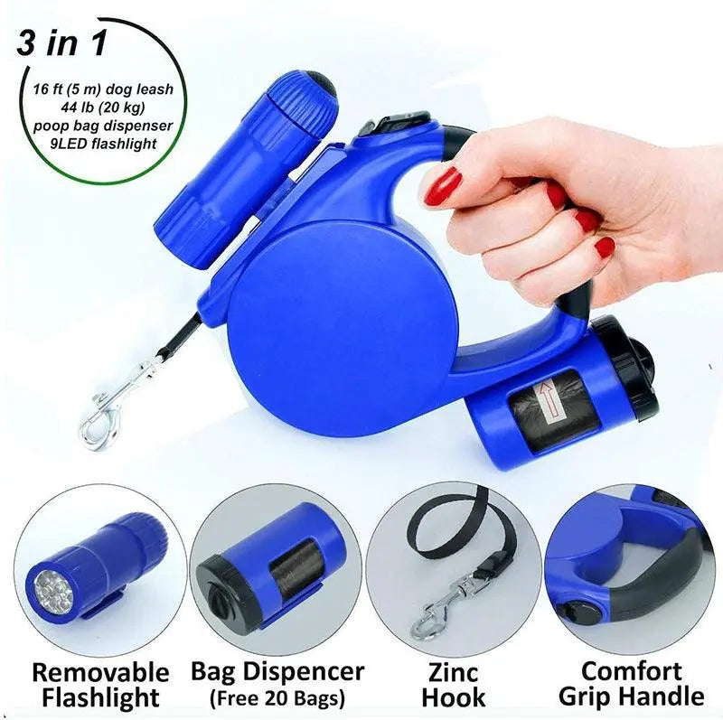 Nightwalk 4.5M Led Light And Waste Bag Dispenser Retractable Dog Leash Dog Hugs Cat