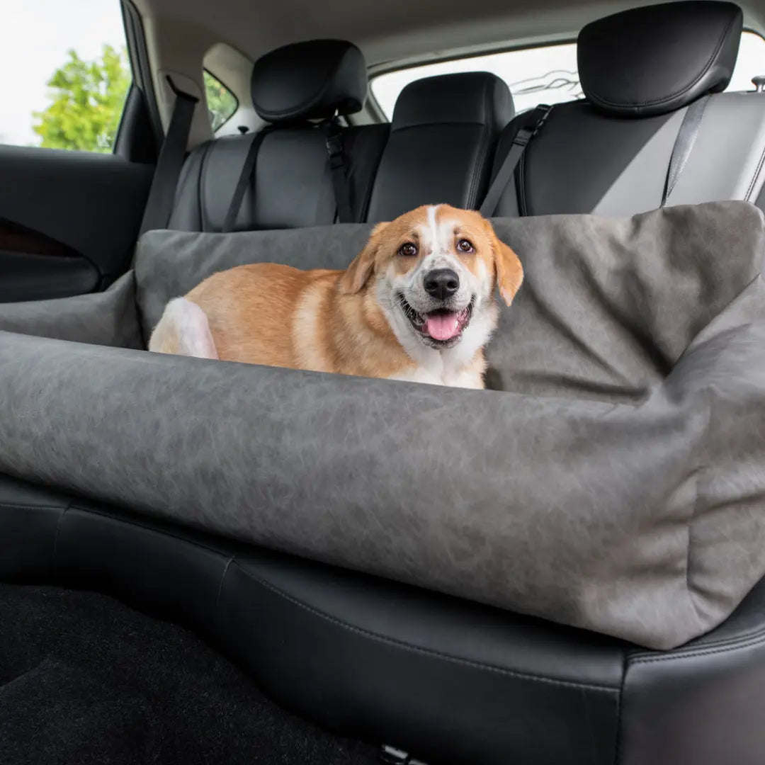 PupProtector™ Faux Leather Memory Foam Dog Car Bed - Slate Gray Paw.com