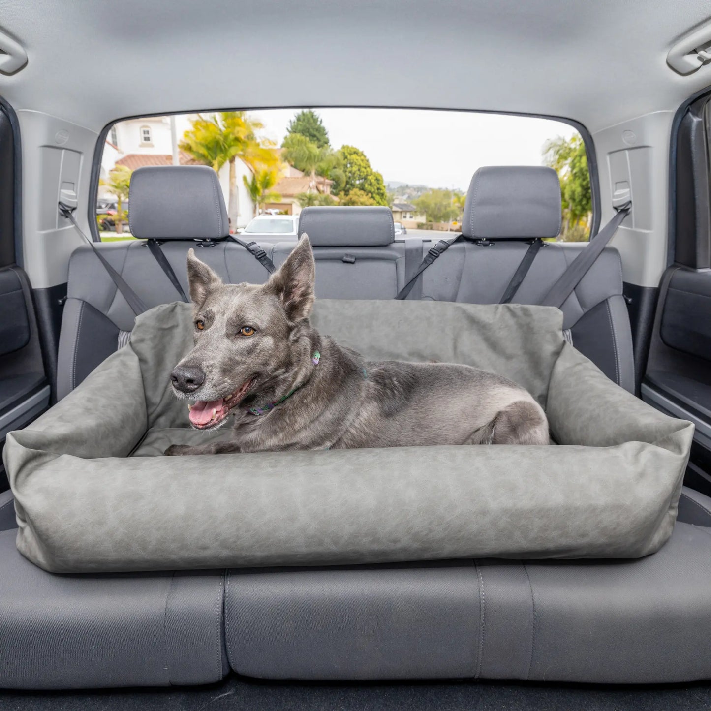 PupProtector™ Faux Leather Memory Foam Dog Car Bed - Slate Gray Paw.com