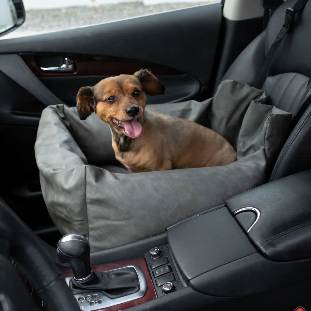 PupProtector™ Faux Leather Memory Foam Dog Car Bed - Slate Gray Paw.com
