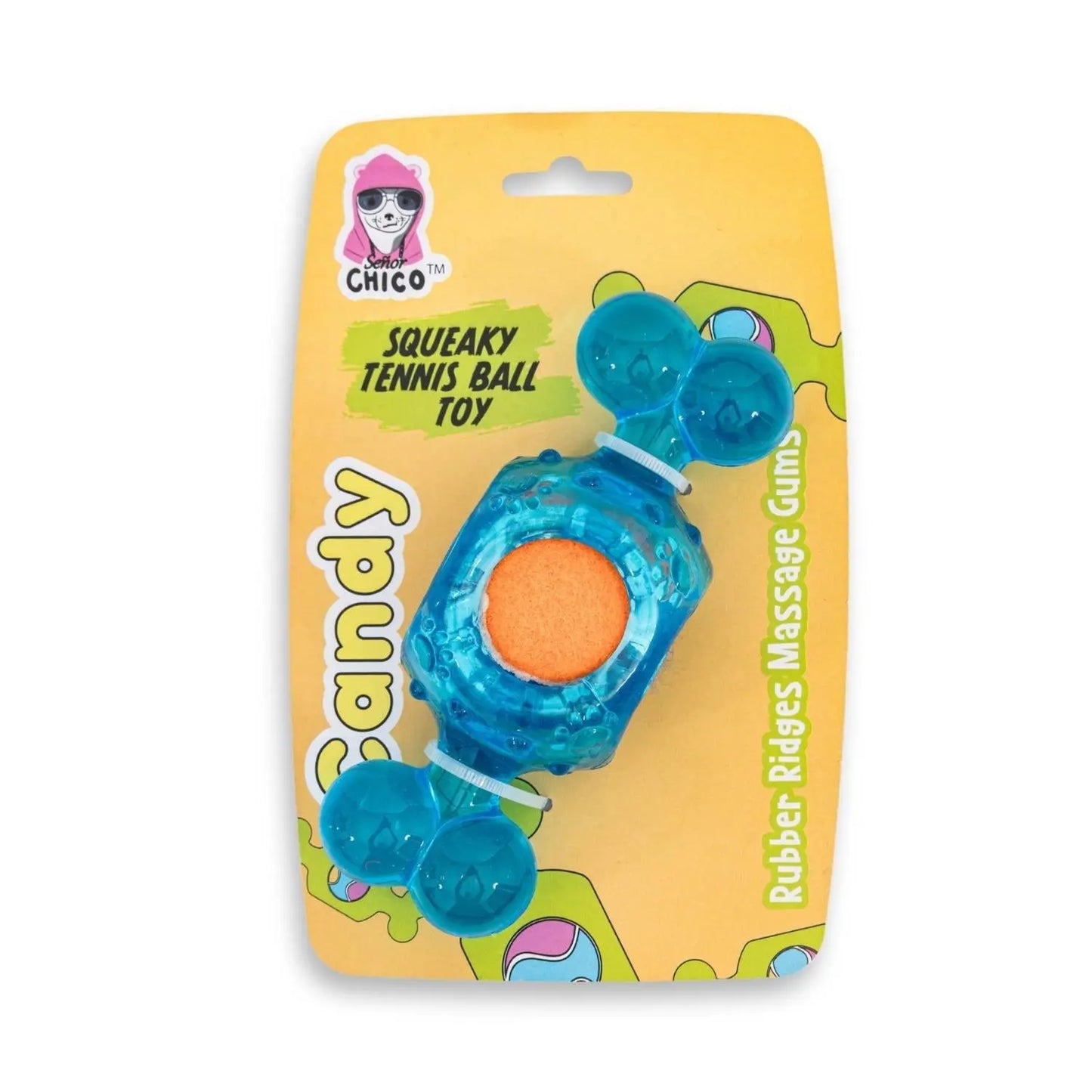 Blue Candy-Inspired Squeaky Tennis Ball Dog Chew Toy – TPR, Durable & Promotes Dental Health American Pet Supplies