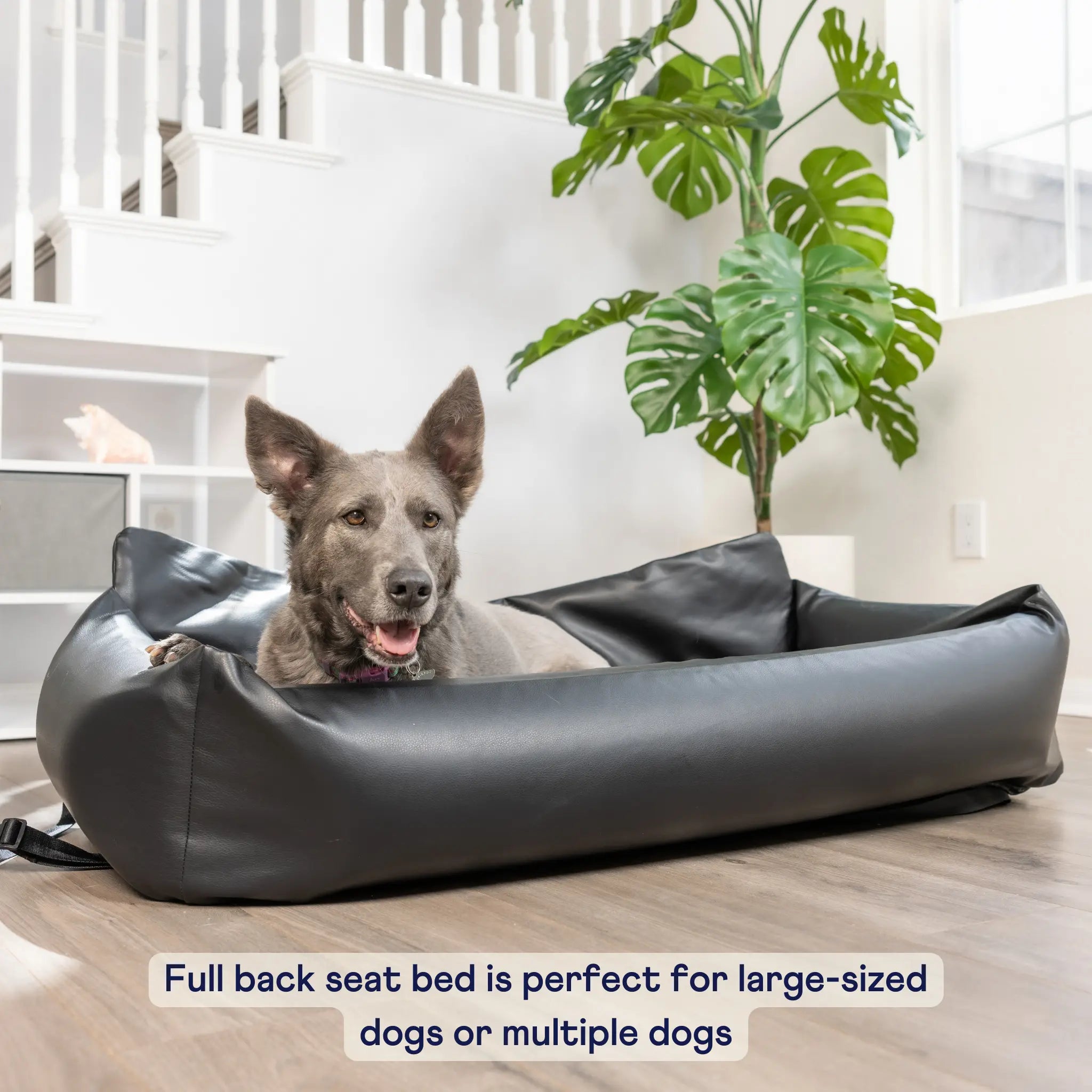 PupProtector™ Faux Cool-to-Touch Vegan Leather Memory Foam Dog Car Bed - Black