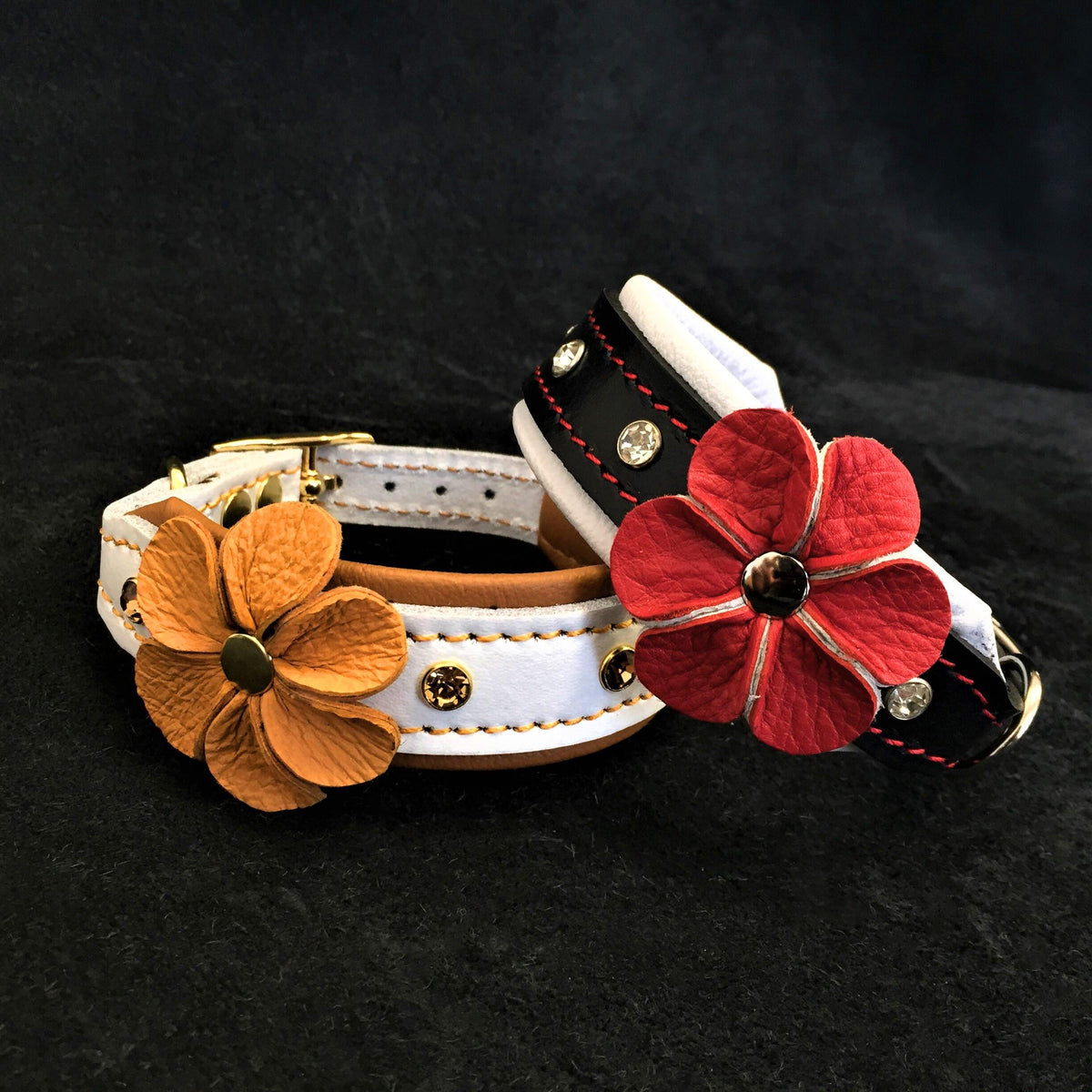 Bestia Flower Leather Puppy Collar