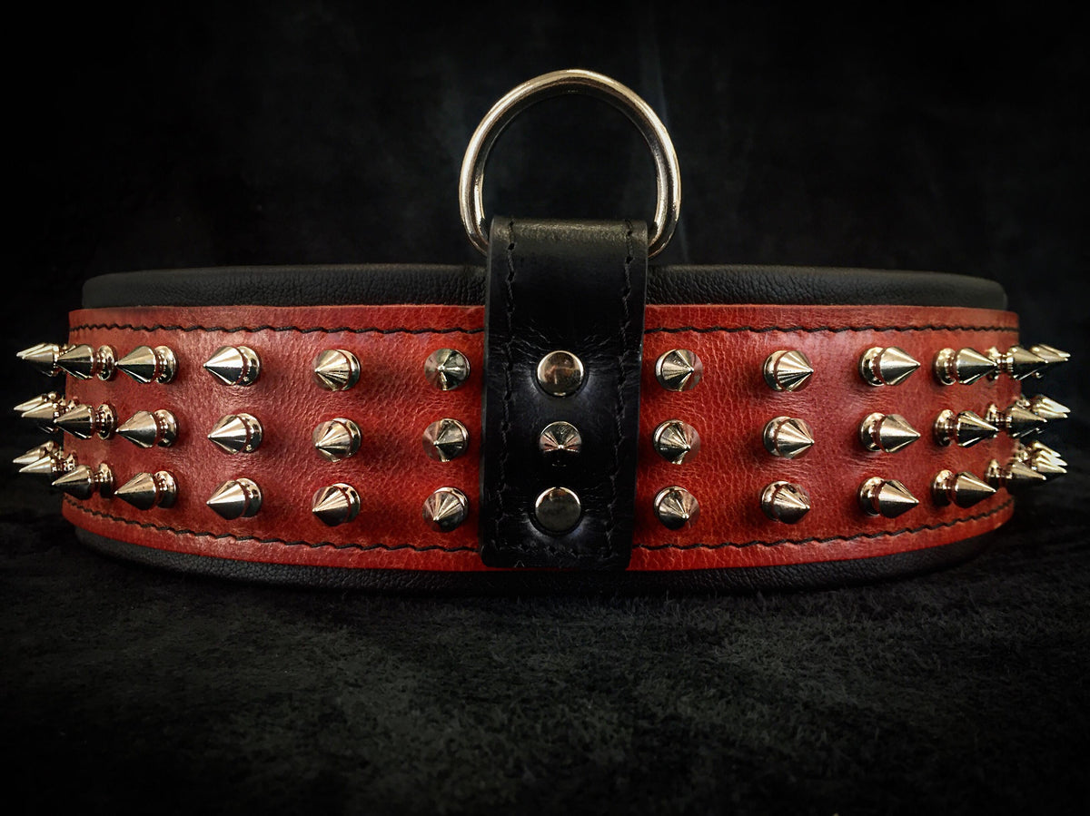 Bestia Silver Giant Leather Dog Collar – Red
