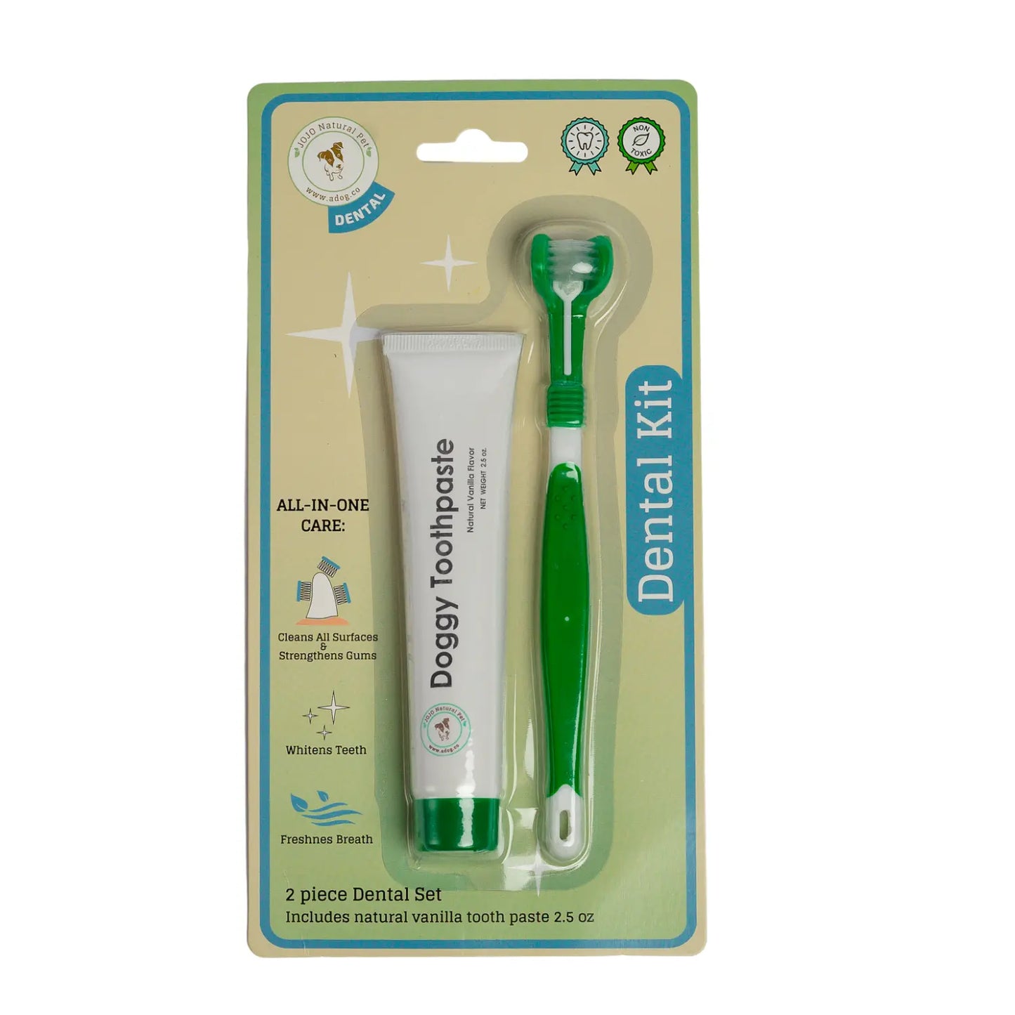 Triple Headed Dog Toothbrush with All-Natural Toothpaste Kit – 2-Piece Kit American Pet Supplies