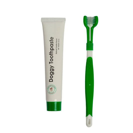 Triple Headed Dog Toothbrush with All-Natural Toothpaste Kit – 2-Piece Kit American Pet Supplies