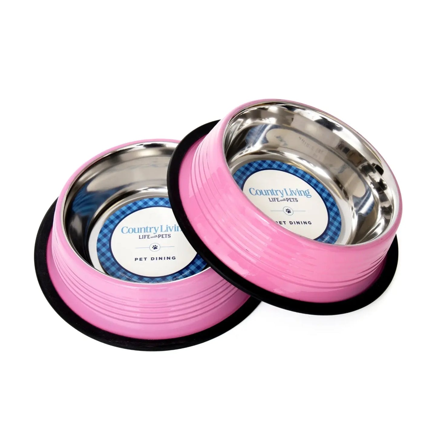 Country Living Set of 2 Ribbed Non-Slip Pet Bowls – Carnation Pink American Pet Supplies