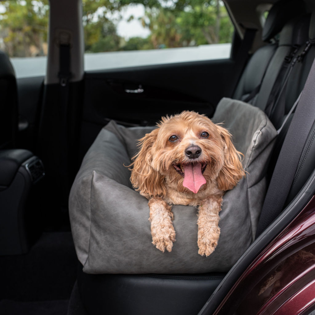 PupProtector™ Faux Leather Memory Foam Dog Car Bed - Slate Gray Paw.com