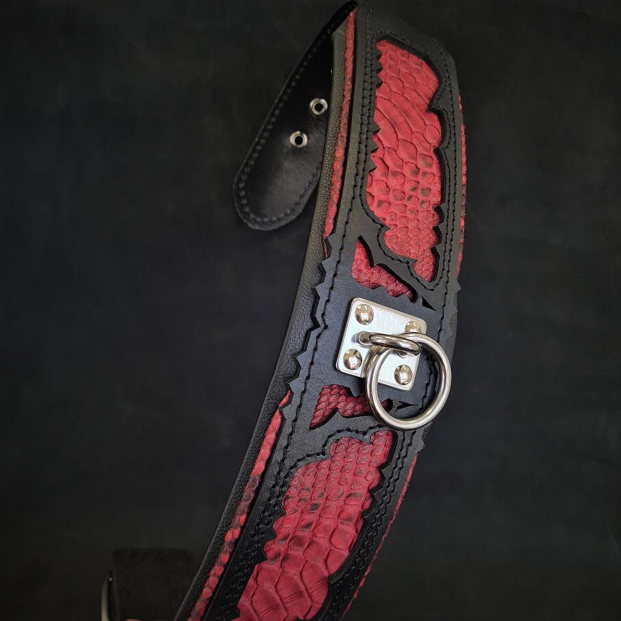 Bestia Red Dragon Leather Dog Collar