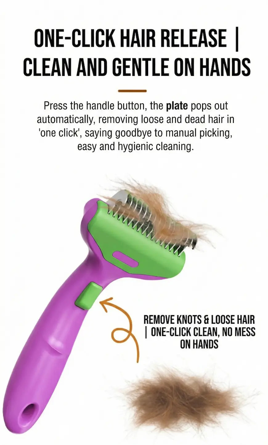 CalmCare Dematting Rake with One-Click Fur Release by Dr. Milou