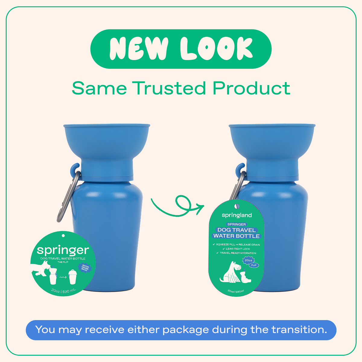 20oz Flip Dog Travel Water Bottle Springland Pets