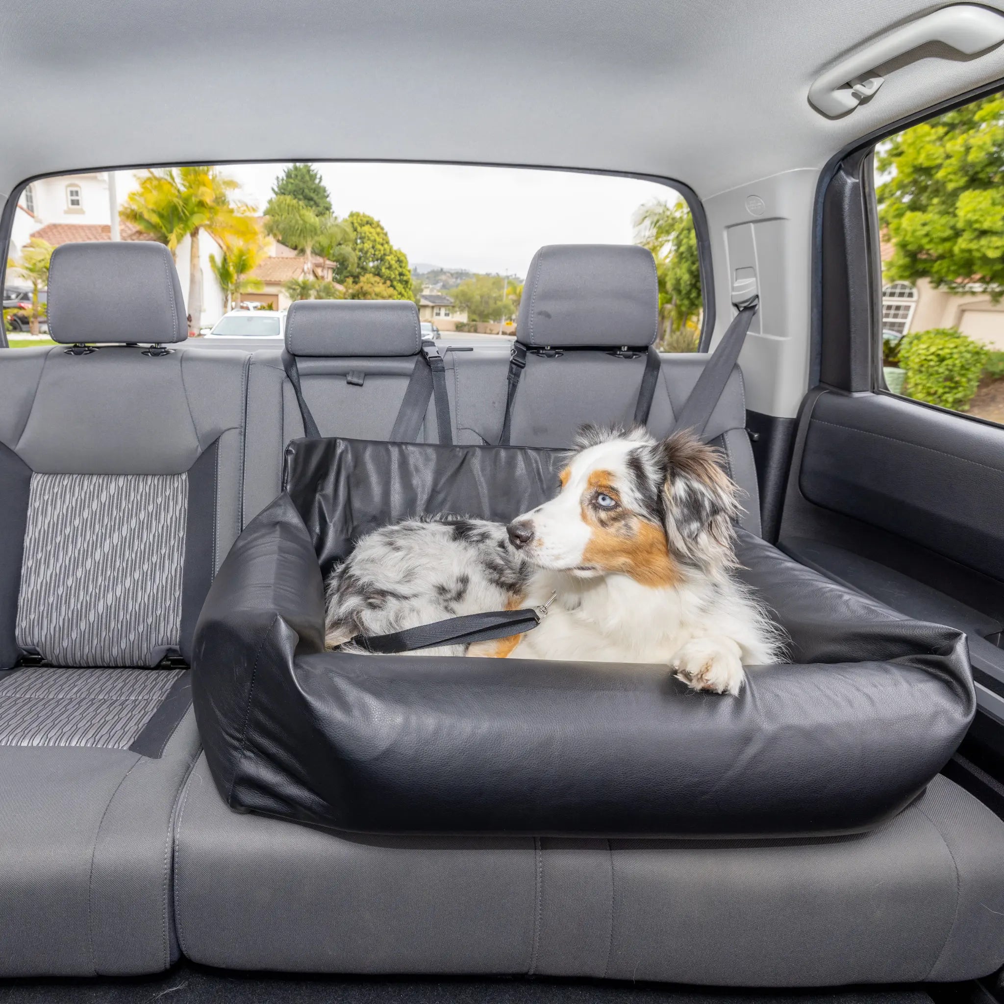 PupProtector™ Faux Cool-to-Touch Vegan Leather Memory Foam Dog Car Bed - Black