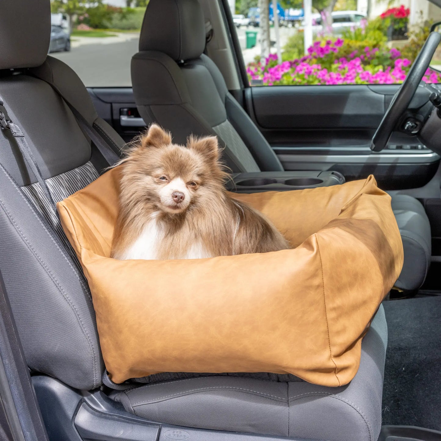 PupProtector™ Faux Leather Memory Foam Dog Car Bed - Camel Paw.com