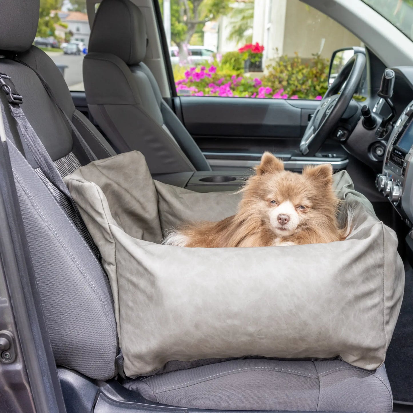 PupProtector™ Faux Leather Memory Foam Dog Car Bed - Slate Gray Paw.com