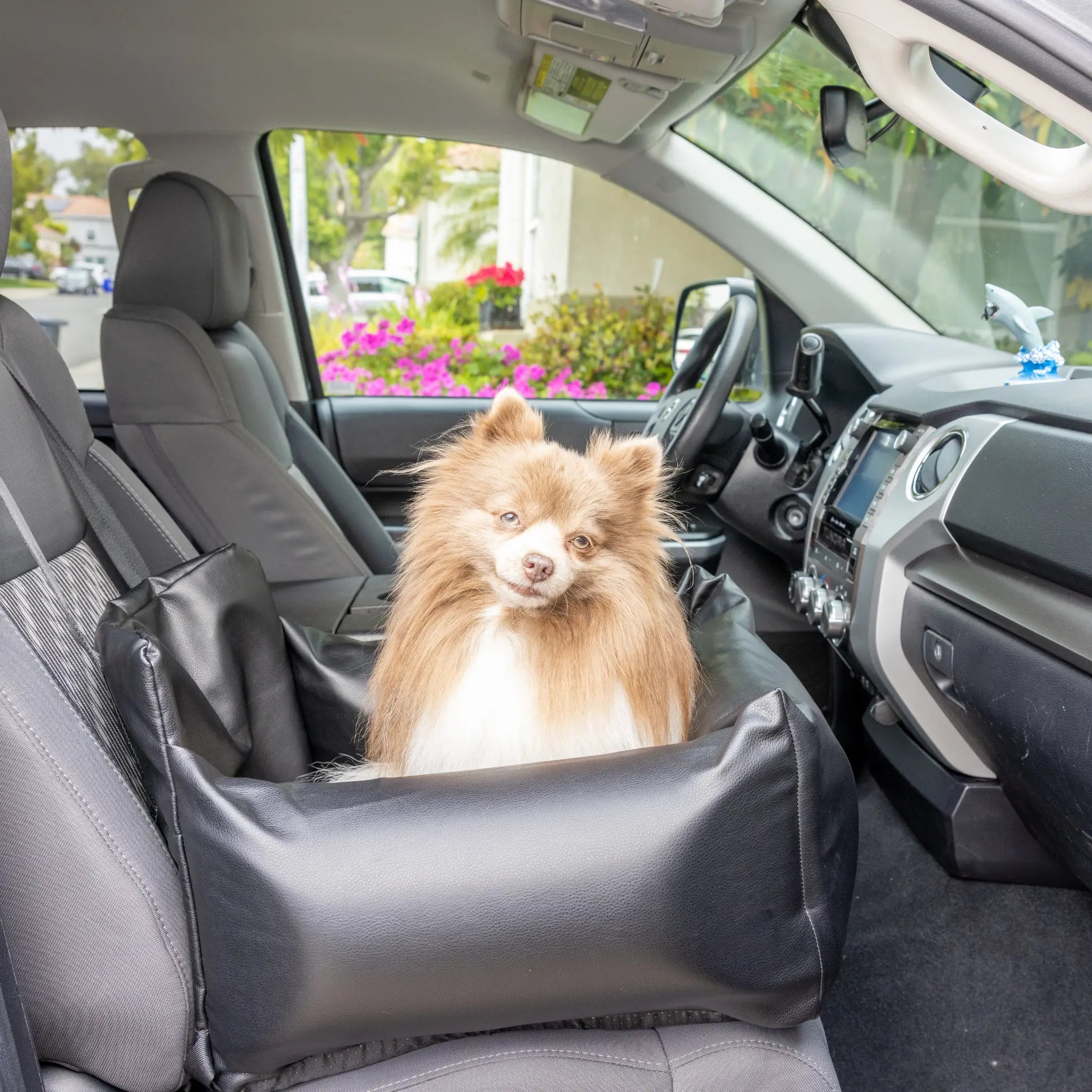 PupProtector™ Faux Cool-to-Touch Vegan Leather Memory Foam Dog Car Bed - Black