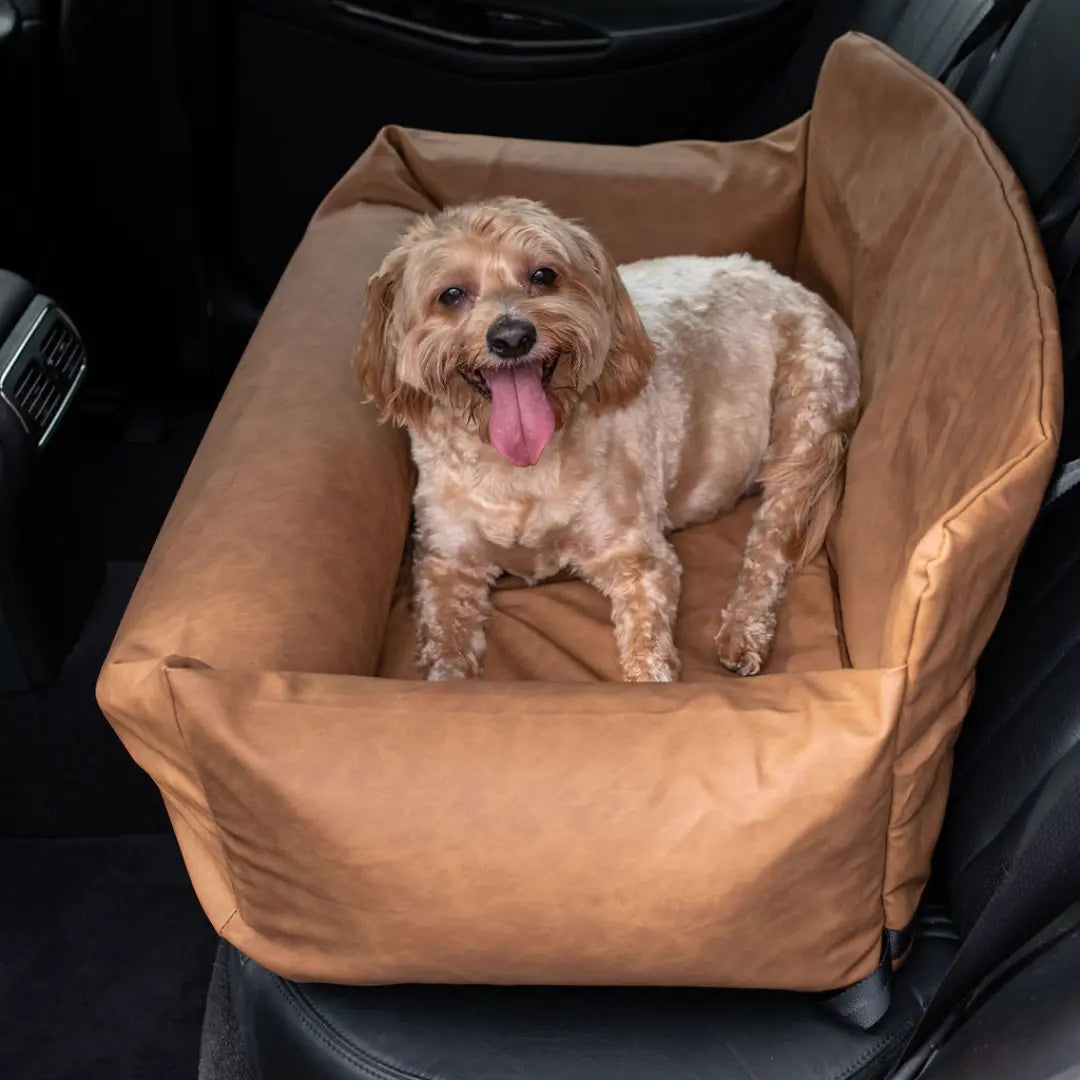 PupProtector™ Faux Leather Memory Foam Dog Car Bed - Camel Paw.com