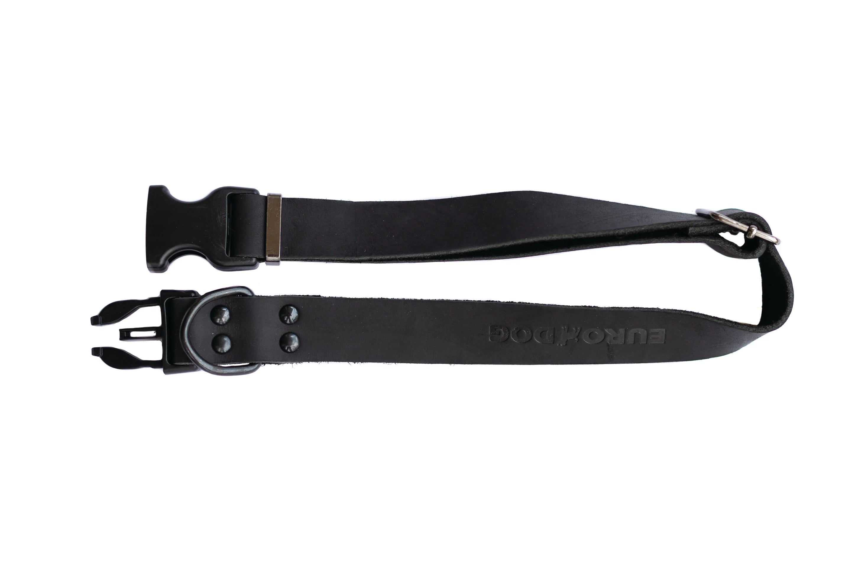 Sport Style Midnight Black Leather Dog Collar Euro-Dog Collars and Leads