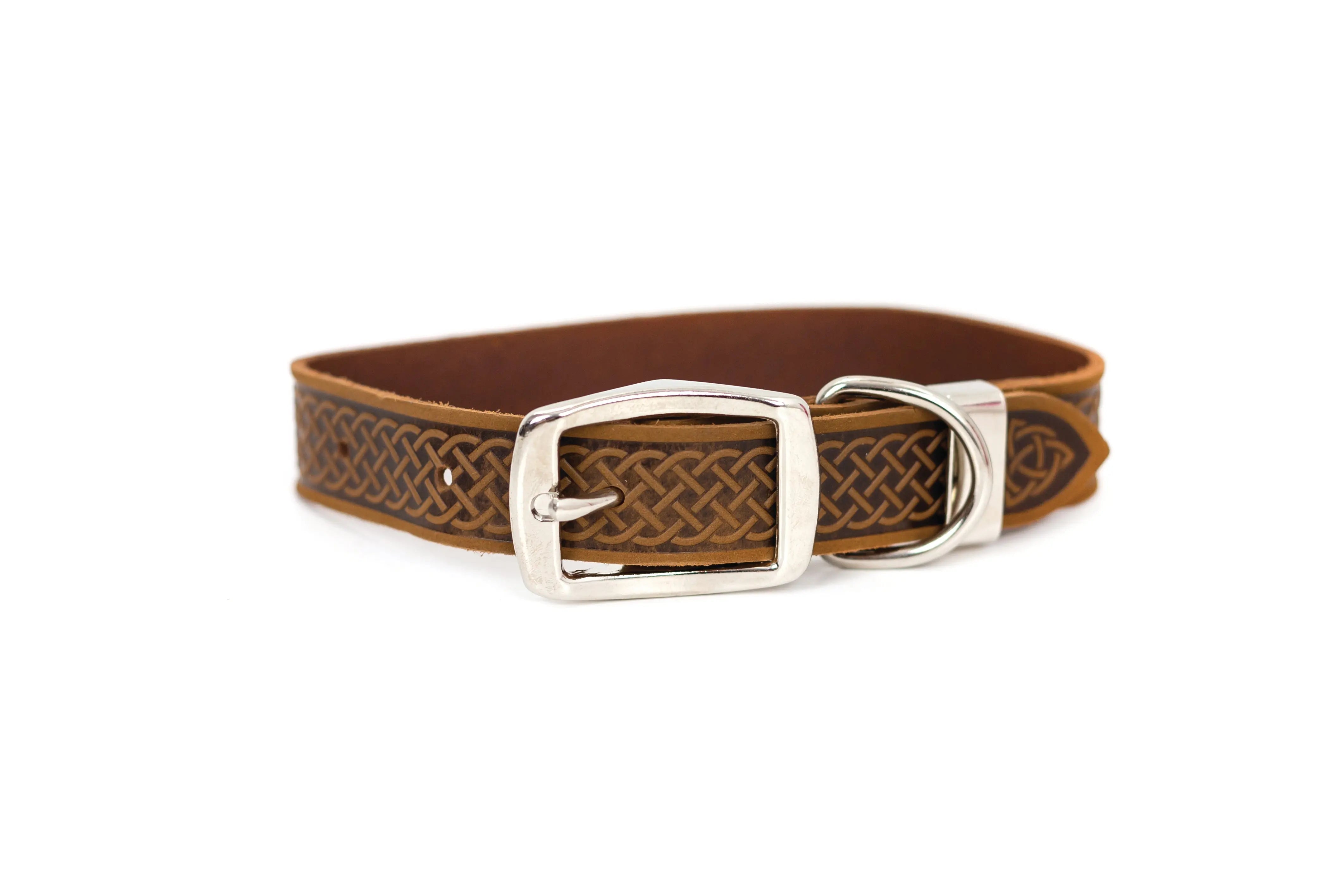 Celtic Double Buckle Style Leather Dog Collar