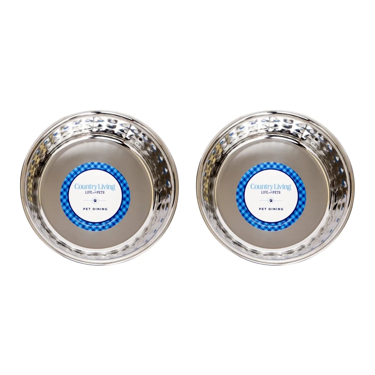 Country Living Set of 2 Hammered Stainless Steel Dog Bowls – Ideal for Extra Large Breeds – Rose Quartz/64oz American Pet Supplies