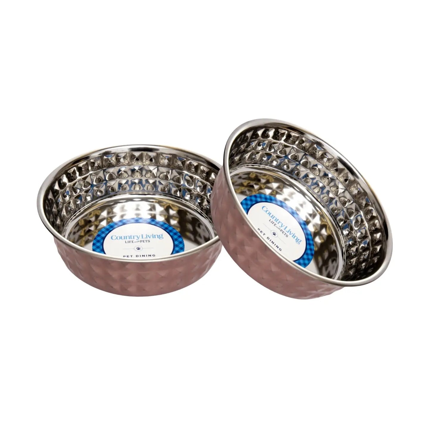Country Living Set of 2 Hammered Stainless Steel Dog Bowls – Ideal for Extra Large Breeds – Rose Quartz/64oz American Pet Supplies
