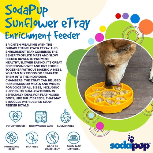 Sunflower eTray Shallow Slow Feeder Dog Bowl for Enrichment | USA Made