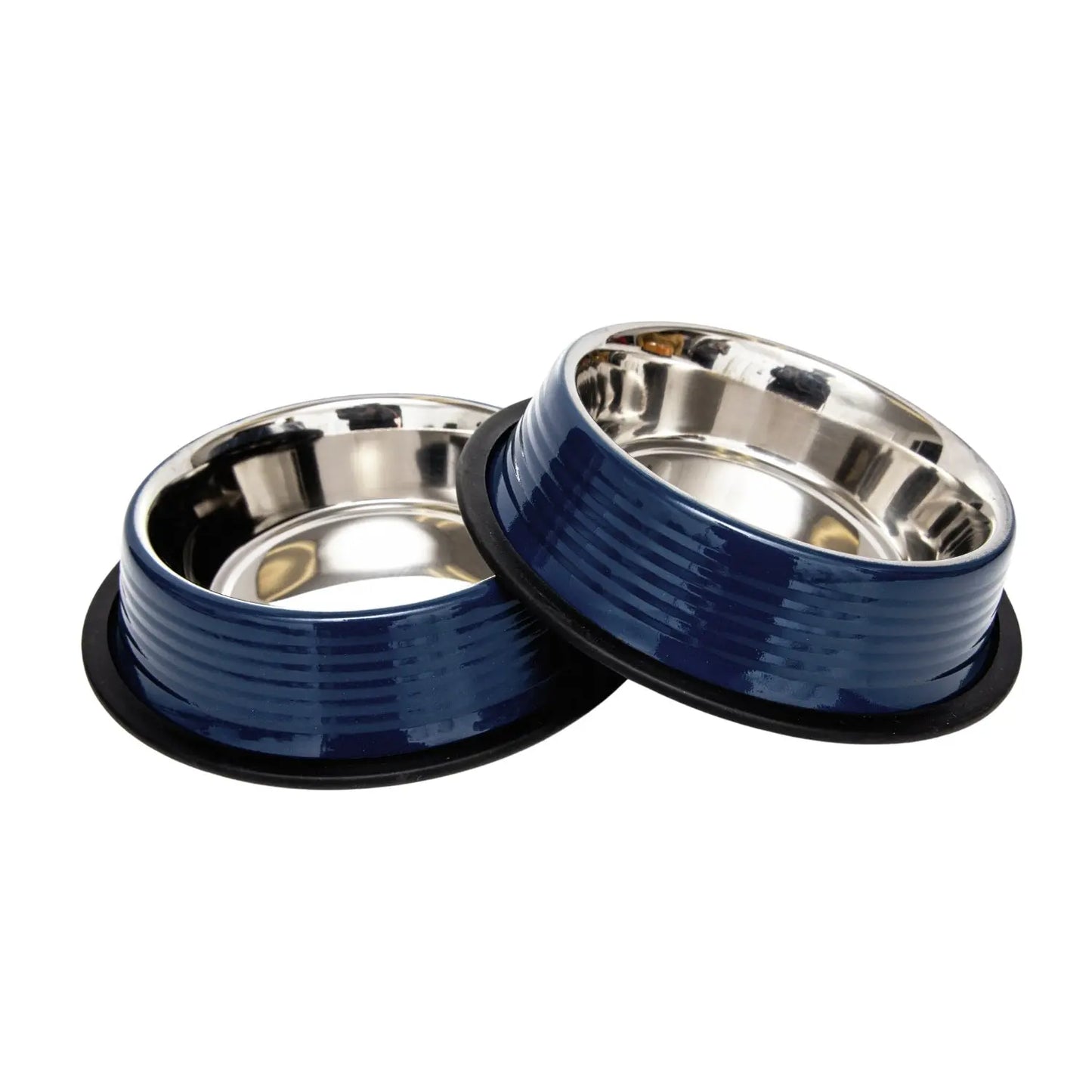 Country Living Set of 2 Ribbed Non-Slip Pet Bowls – Poseidon Blue American Pet Supplies