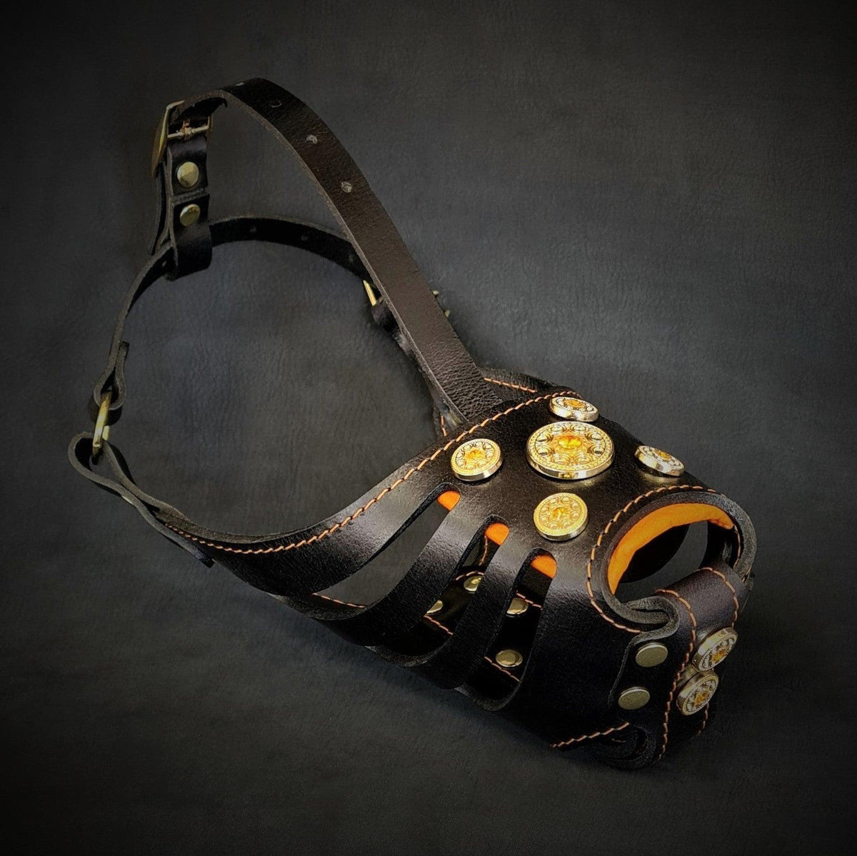 Bestia Bijou Leather Basket Muzzle – Black & Orange