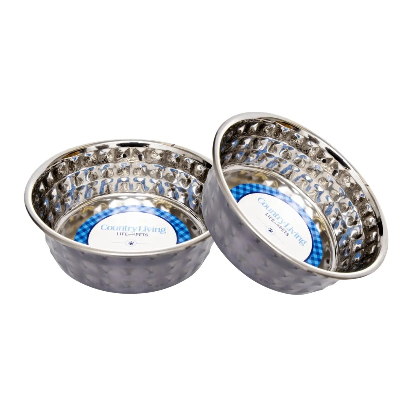 Country Living Set of 2 Hammered Stainless Steel Dog Bowls – Black Pearl American Pet Supplies