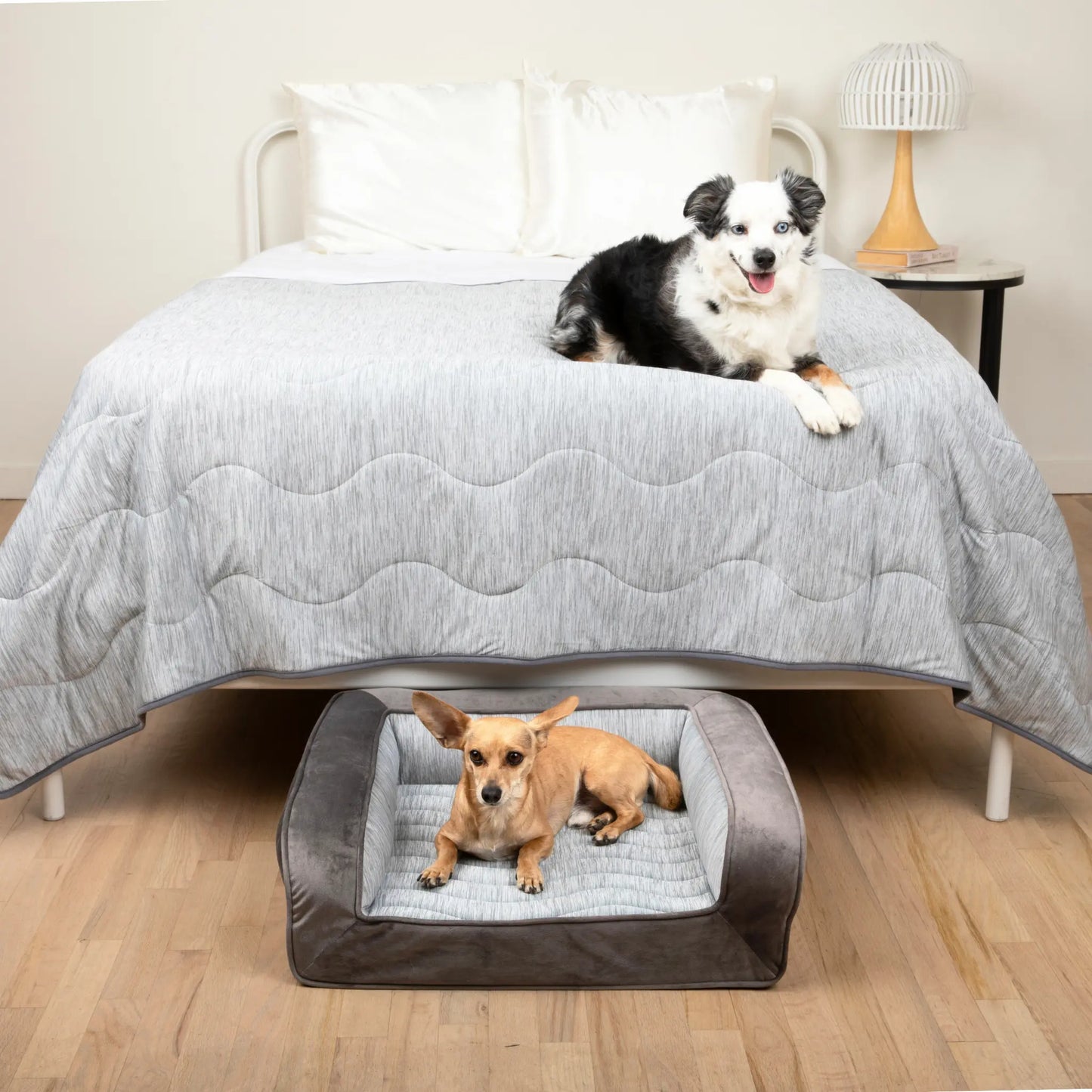 PupChill™ Cooling Bolster Dog Bed + Waterproof Blanket Bundle - Arctic Grey Paw.com