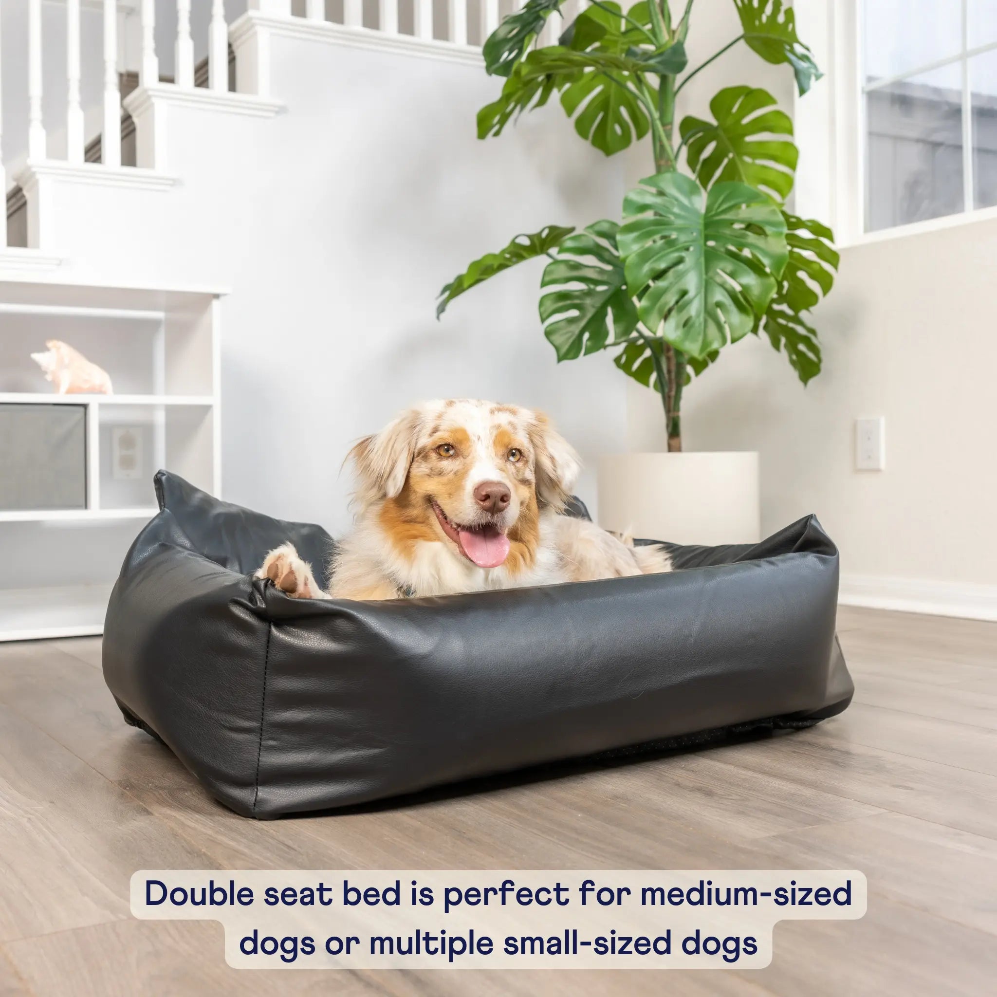 PupProtector™ Faux Cool-to-Touch Vegan Leather Memory Foam Dog Car Bed - Black