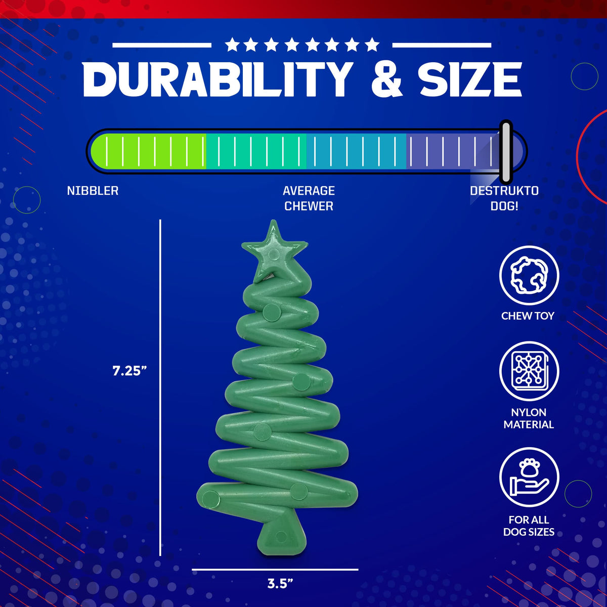 Christmas Tree Nylon Dog Chew Toy for Aggressive Chewers | USA Made & FDA Compliant by SodaPup/True Dogs, LLC