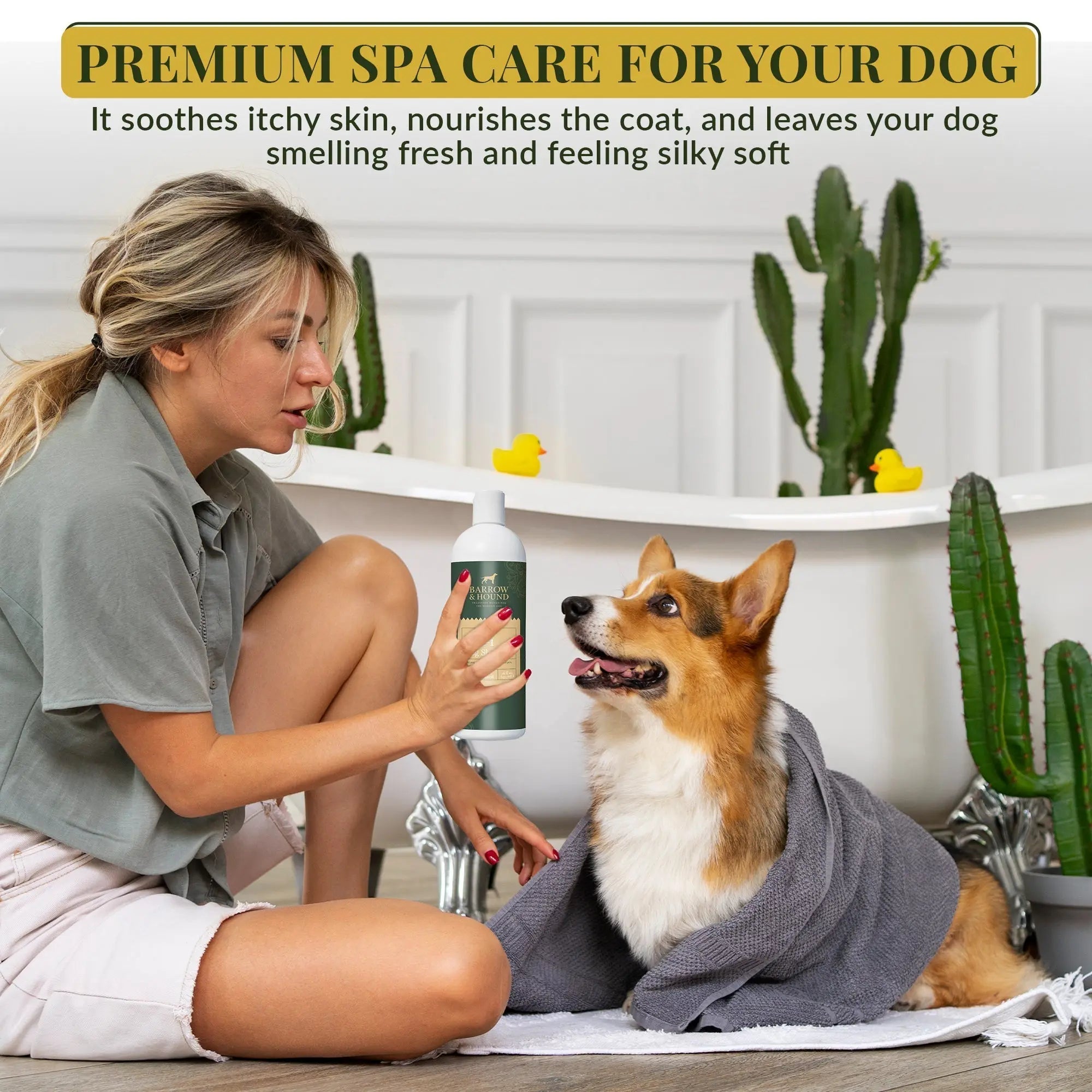 5-in-1 Dog Shampoo – Cleans, Conditions, Deodorizes, Moisturizes & Detangles – with Coconut, Oatmeal & Aloe – for Sensitive Skin – 16 fl oz Barrow & Hound