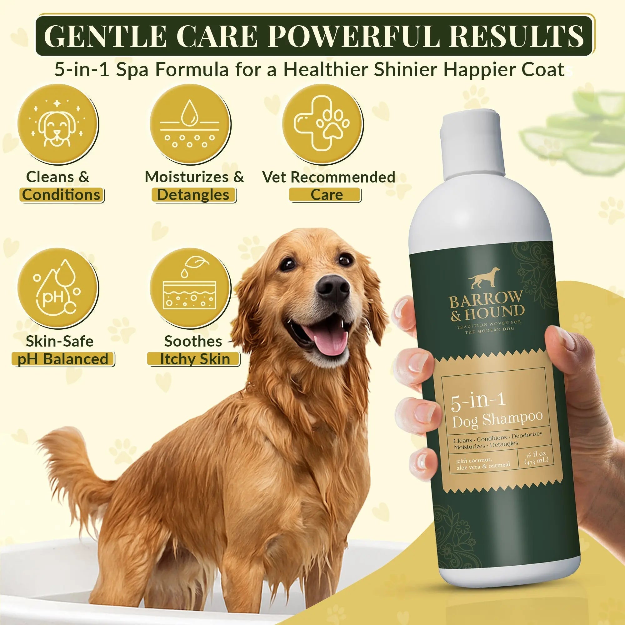 5-in-1 Dog Shampoo – Cleans, Conditions, Deodorizes, Moisturizes & Detangles – with Coconut, Oatmeal & Aloe – for Sensitive Skin – 16 fl oz Barrow & Hound