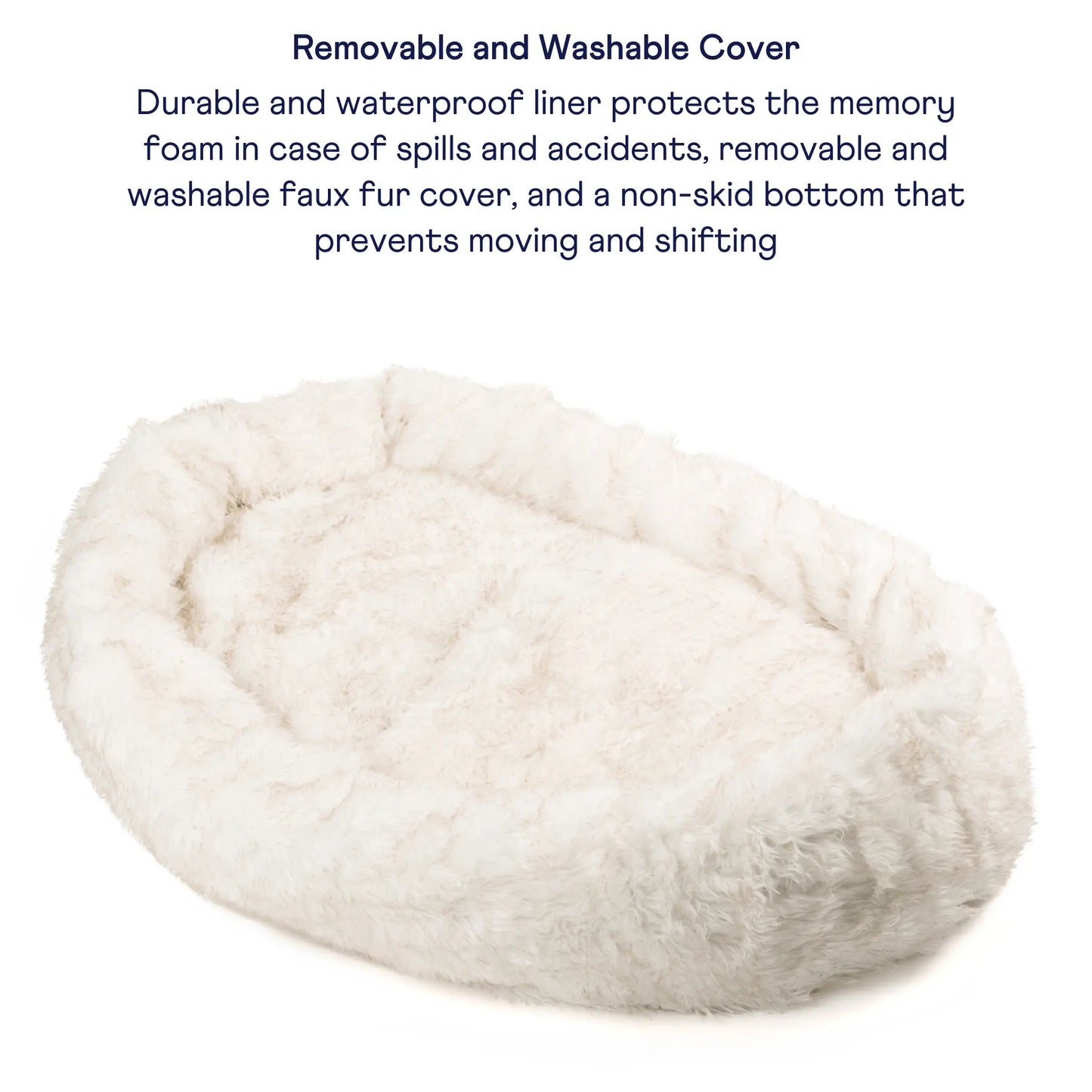 PupCloud™ Human-Size Faux Fur Memory Foam Dog Bed - White with Brown Accents Paw.com