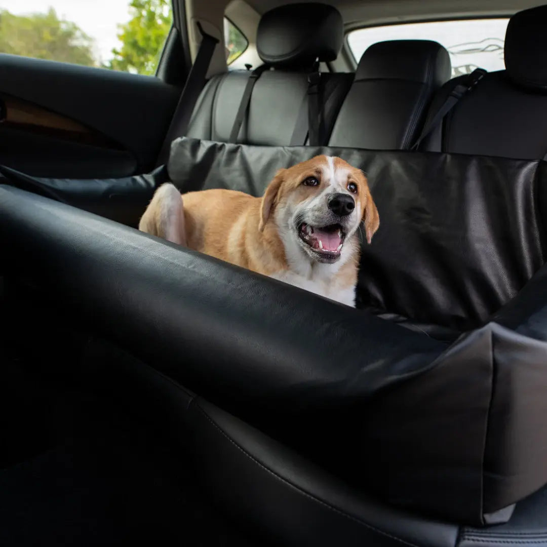 PupProtector™ Faux Cool-to-Touch Vegan Leather Memory Foam Dog Car Bed - Black