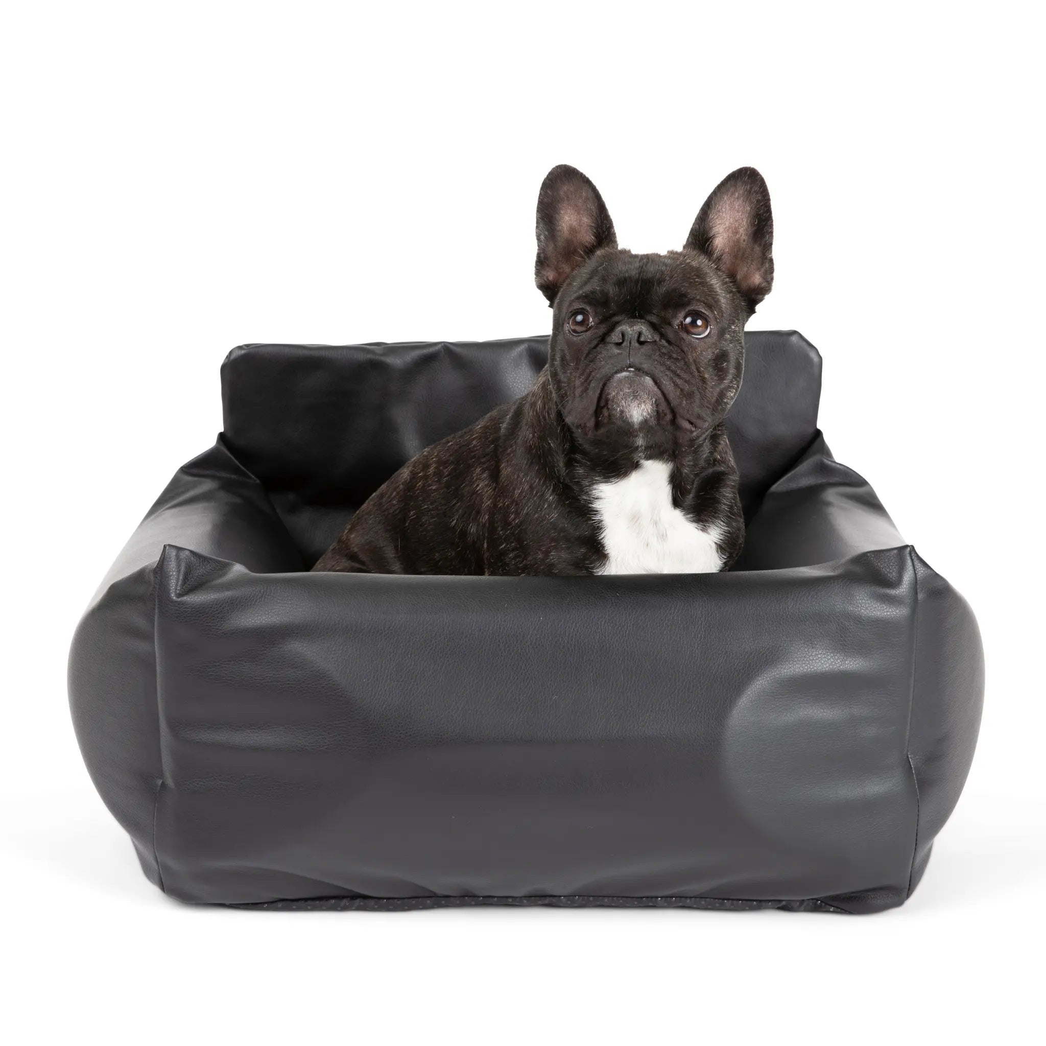 PupProtector™ Faux Cool-to-Touch Vegan Leather Memory Foam Dog Car Bed - Black