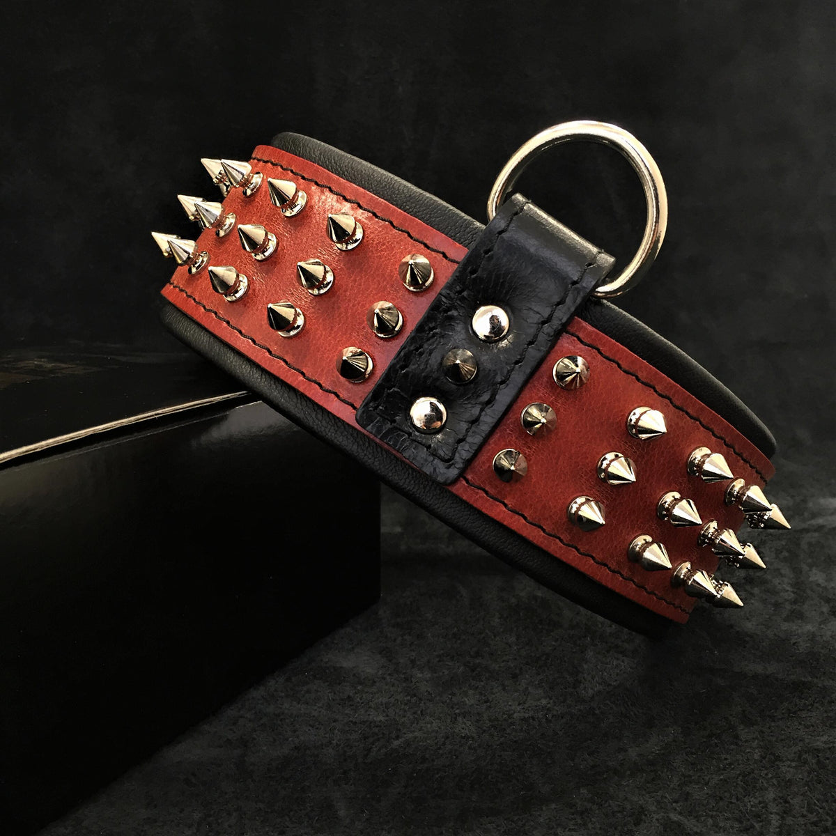 Bestia Silver Giant Leather Dog Collar – Red