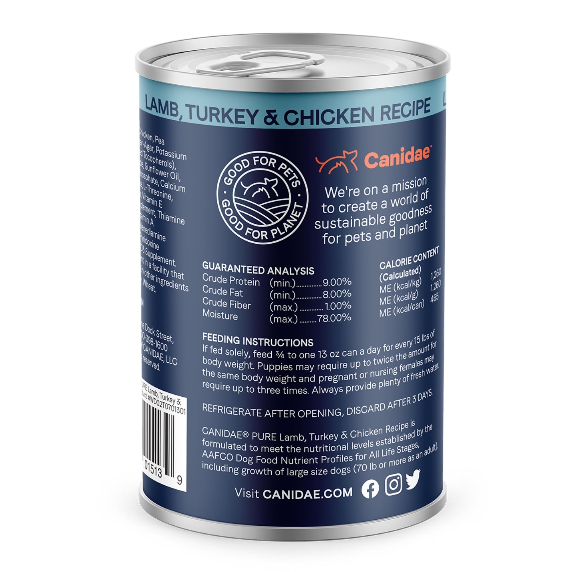 CANIDAE PURE Goodness GrainFree LID Canned Dog Food Elements Formula w/Lamb, Turkey Chicken, 12ea/13 oz