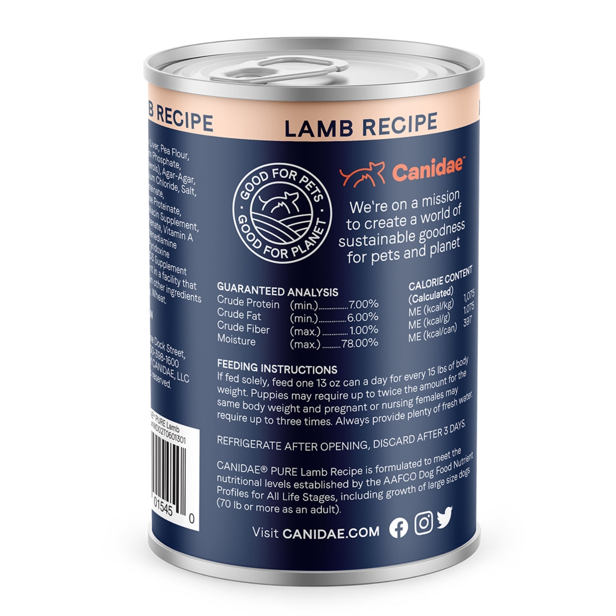 CANIDAE PURE Goodness GrainFree LID Canned Dog Food Land Formula w/Lamb, 12ea/13 oz